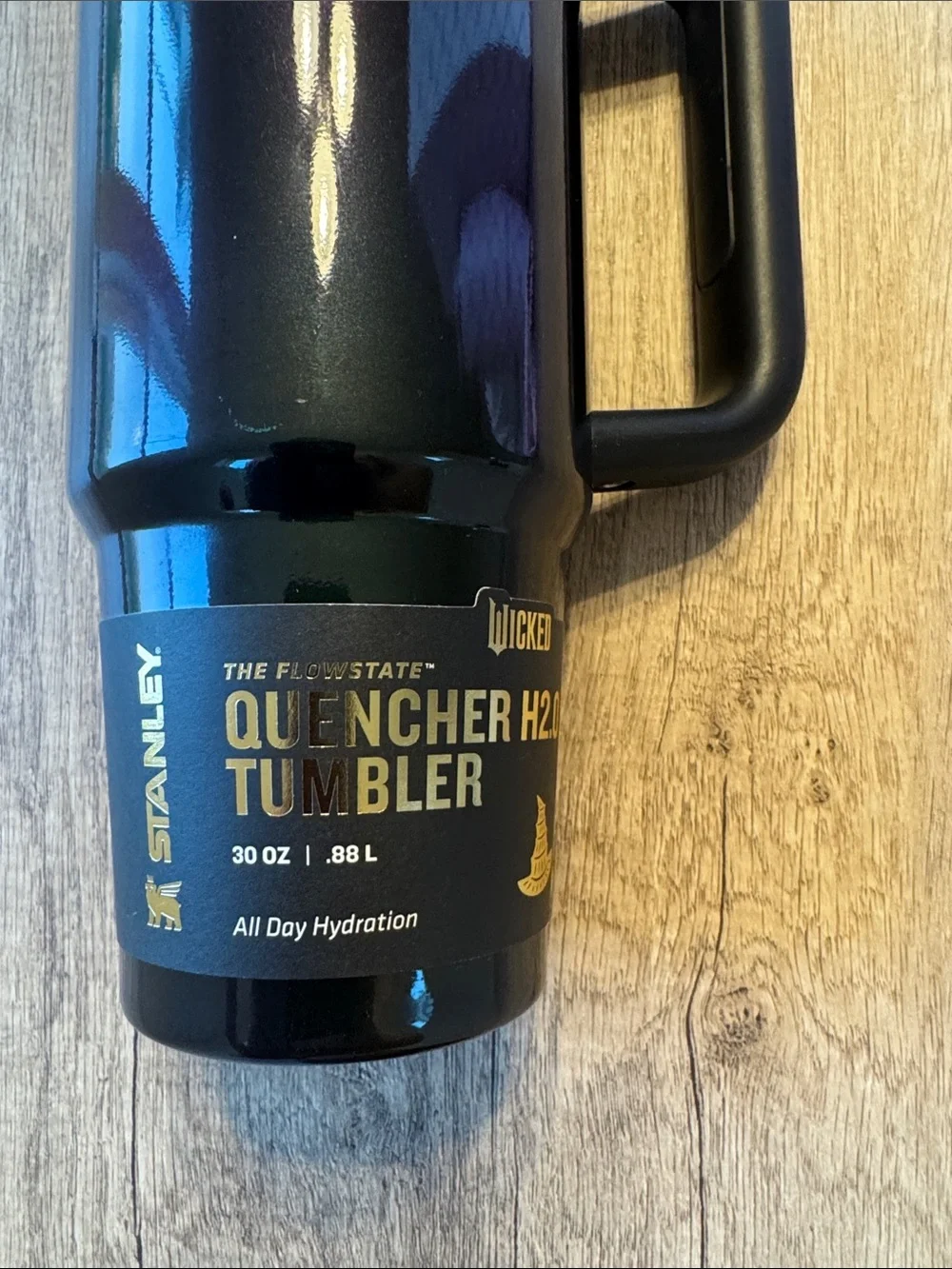 Stanley Black Travel Tumbler with Gold Accent and Handle